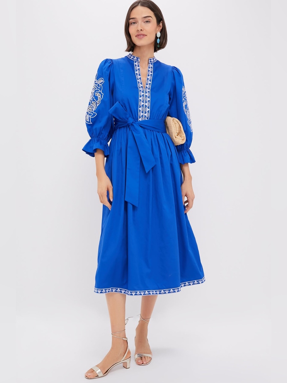 HYACINTH HOUSE Royal Blue with Baby Blue Embroidery Dowling Midi Dress